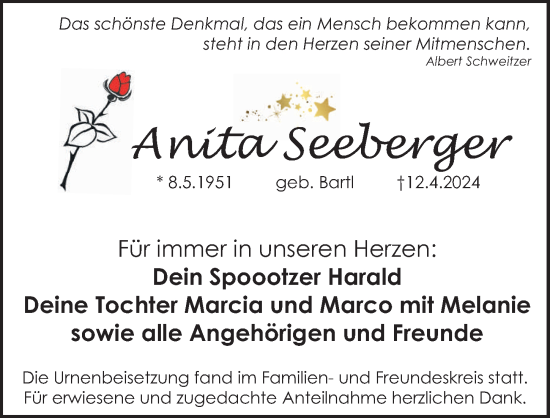 Traueranzeige von Anita Seeberger von Schwabacher Tagblatt Lokal