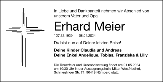 Traueranzeige von Erhard Meier von Gesamtausgabe Nürnberger Nachrichten/ Nürnberger Ztg.