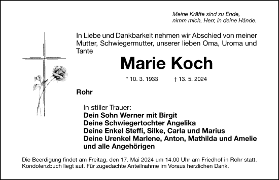Traueranzeige von Marie Koch von Schwabacher Tagblatt Lokal