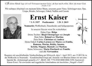 Traueranzeigen von Ernst Kaiser | trauer.nn.de