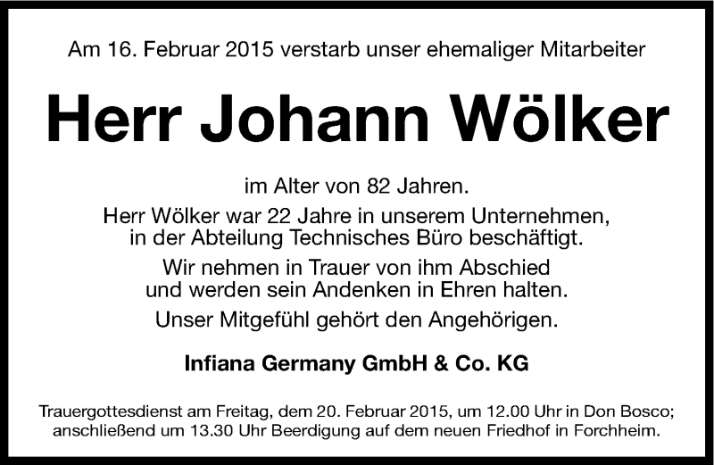  Traueranzeige für Johann Wölker vom 19.02.2015 aus Nordbayerische Nachrichten Forchheim Lokal