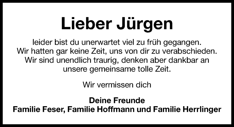  Traueranzeige für Jürgen Fischer vom 29.07.2015 aus Gesamtausgabe Nürnberger Nachrichten/ Nürnberger Ztg.