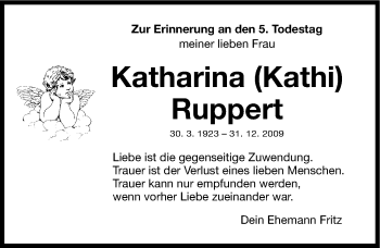 Traueranzeige von Katharina Ruppert von Gesamtausgabe Nürnberger Nachrichten/ Nürnberger Ztg.