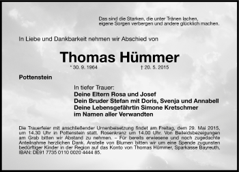 Traueranzeige von Thomas Hümmer von Nordbayerische Nachrichten Pegnitz Lokal