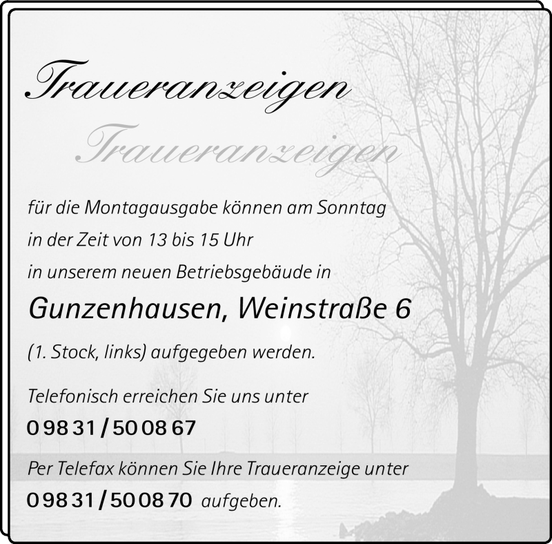  Traueranzeige für Anzeige  vom 17.03.2012 aus Altmühl-Bote Lokal