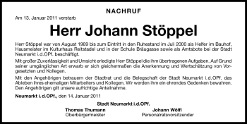 Traueranzeige von Johann Stöppel von Nürnberger Nachrichten