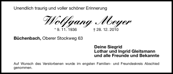 Traueranzeige von Wolfgang Meyer von Nürnberger Nachrichten