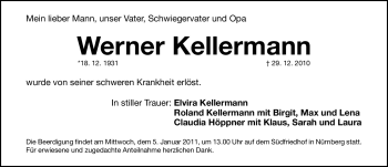 Traueranzeige von Werner Kellermann von Nürnberger Nachrichten