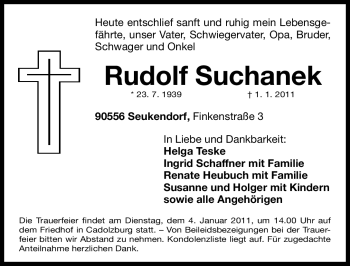 Traueranzeige von Rudolf Suchanek von Nürnberger Nachrichten