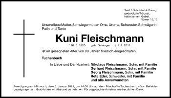 Traueranzeige von Kuni Fleischmann von Nürnberger Nachrichten