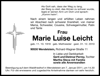 Traueranzeige von Marie Luise Leicht von Nürnberger Nachrichten