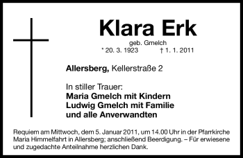 Traueranzeige von Klara Erk von Nürnberger Nachrichten