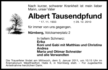 Traueranzeige von Albert Tausendpfund von Nürnberger Nachrichten