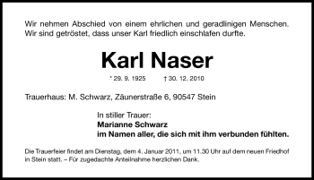 Traueranzeige von Karl Naser von Nürnberger Nachrichten