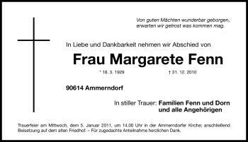 Traueranzeige von Margarete Fenn von Nürnberger Nachrichten