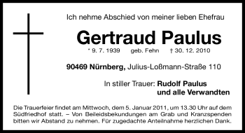 Traueranzeige von Gertraud Paulus von Nürnberger Nachrichten