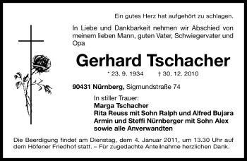 Traueranzeige von Gerhard Tschacher von Nürnberger Nachrichten