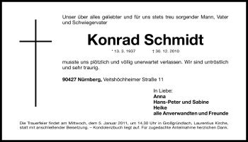 Traueranzeige von Konrad Schmidt von Nürnberger Nachrichten