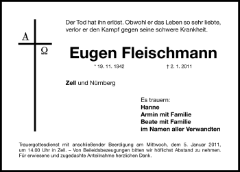 Traueranzeige von Eugen Fleischmann von Nürnberger Nachrichten