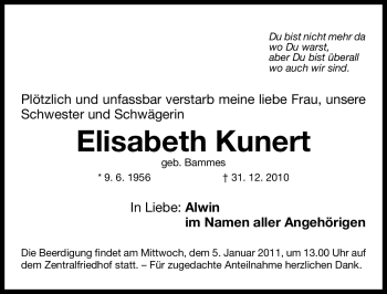 Traueranzeige von Elisabeth Kunert von Nürnberger Nachrichten