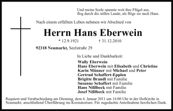 Traueranzeige von Hans Eberwein von Nürnberger Nachrichten