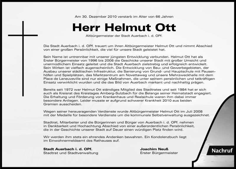  Traueranzeige für Helmut Ott vom 03.01.2011 aus Nürnberger Nachrichten