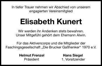 Traueranzeige von Elisabeth Kunert von Nürnberger Nachrichten