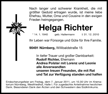 Traueranzeige von Helga Richter von Nürnberger Nachrichten