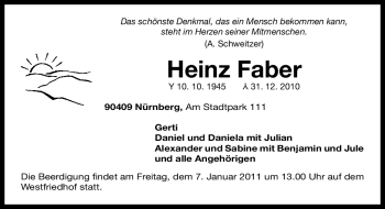 Traueranzeige von Heinz Faber von Nürnberger Nachrichten