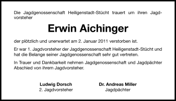 Traueranzeige von Erwin Aichinger von Nürnberger Nachrichten