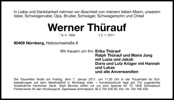 Traueranzeige von Werner Thürauf von Nürnberger Nachrichten