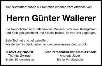 Traueranzeige von Günter Wallerer von Nürnberger Nachrichten