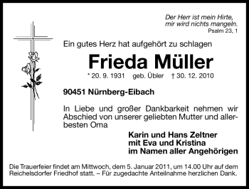 Traueranzeige von Frieda Müller von Nürnberger Nachrichten