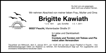 Traueranzeige von Brigitte Kawiath von Nürnberger Nachrichten