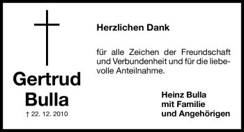 Traueranzeige von Gertrud Bulla von Nürnberger Nachrichten