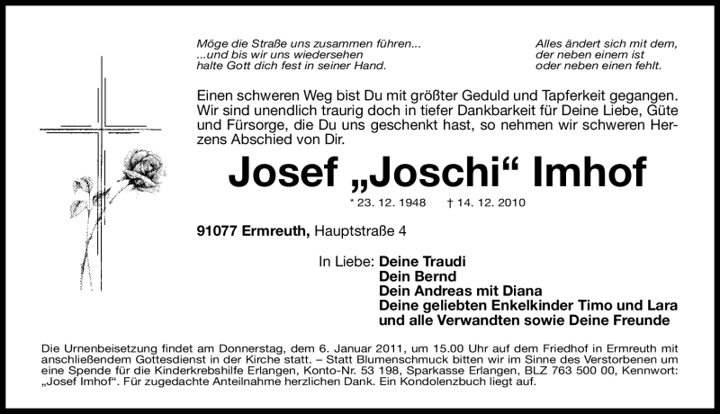  Traueranzeige für Josef Imhof vom 04.01.2011 aus Nürnberger Nachrichten