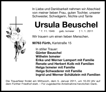 Traueranzeige von Ursula Beuschel von Nürnberger Nachrichten