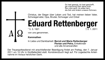 Traueranzeige von Eduard Rettenberger von Nürnberger Nachrichten