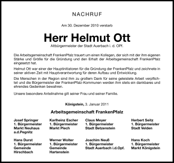 Traueranzeige von Helmut Ott von Nürnberger Nachrichten