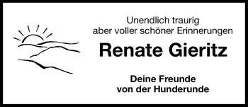 Traueranzeige von Renate Gieritz von Nürnberger Nachrichten