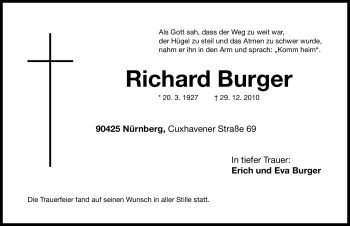 Traueranzeige von Richard Burger von Nürnberger Nachrichten