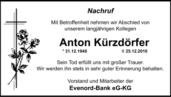 Traueranzeige von Anton Kürzdörfer von Nürnberger Nachrichten