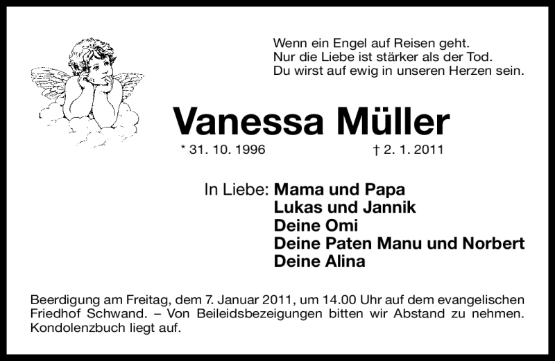  Traueranzeige für Vanessa Müller vom 05.01.2011 aus Nürnberger Nachrichten