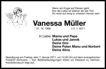 Traueranzeige von Vanessa Müller von Nürnberger Nachrichten