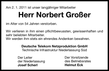 Traueranzeige von Norbert Großer von Nürnberger Nachrichten