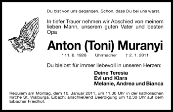 Traueranzeige von Anton Muranyi von Nürnberger Nachrichten