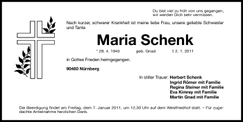 Traueranzeige von Maria Schenk von Nürnberger Nachrichten