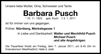 Traueranzeige von Barbara Pusch von Nürnberger Nachrichten