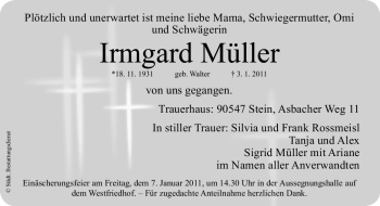 Traueranzeige von Irmgard Müller von Nürnberger Nachrichten