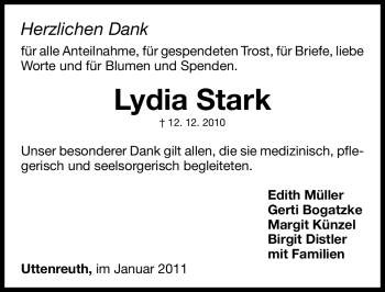 Traueranzeige von Lydia Stark von Nürnberger Nachrichten